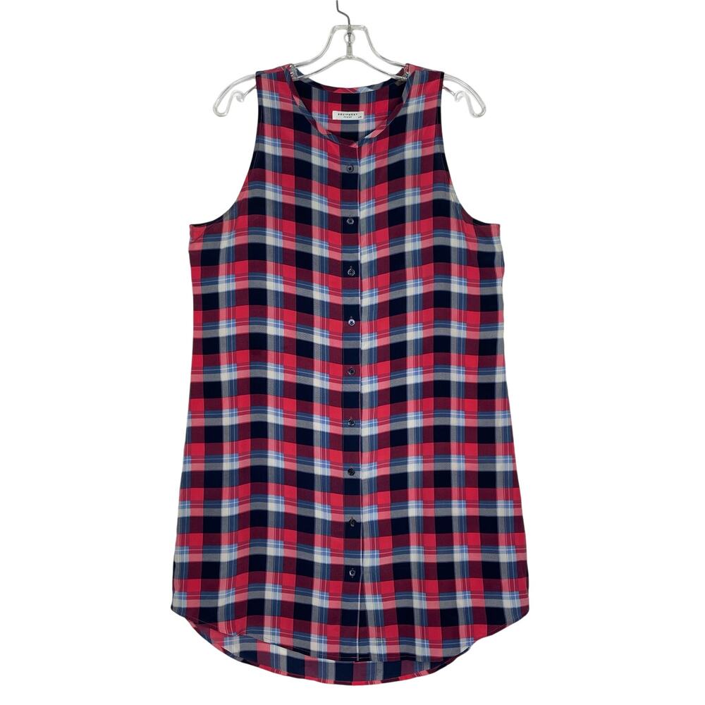 Equipment Femme blue pink plaid button down shirt dress Women's Large 100% silk